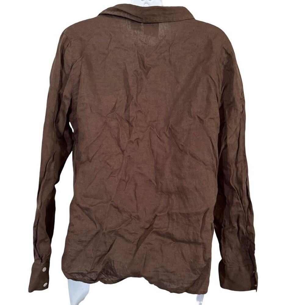 Joie 100% Linen Brown Button Up Long Sleeve Shirt Career Coastal Dressy sz M - Picture 4 of 16